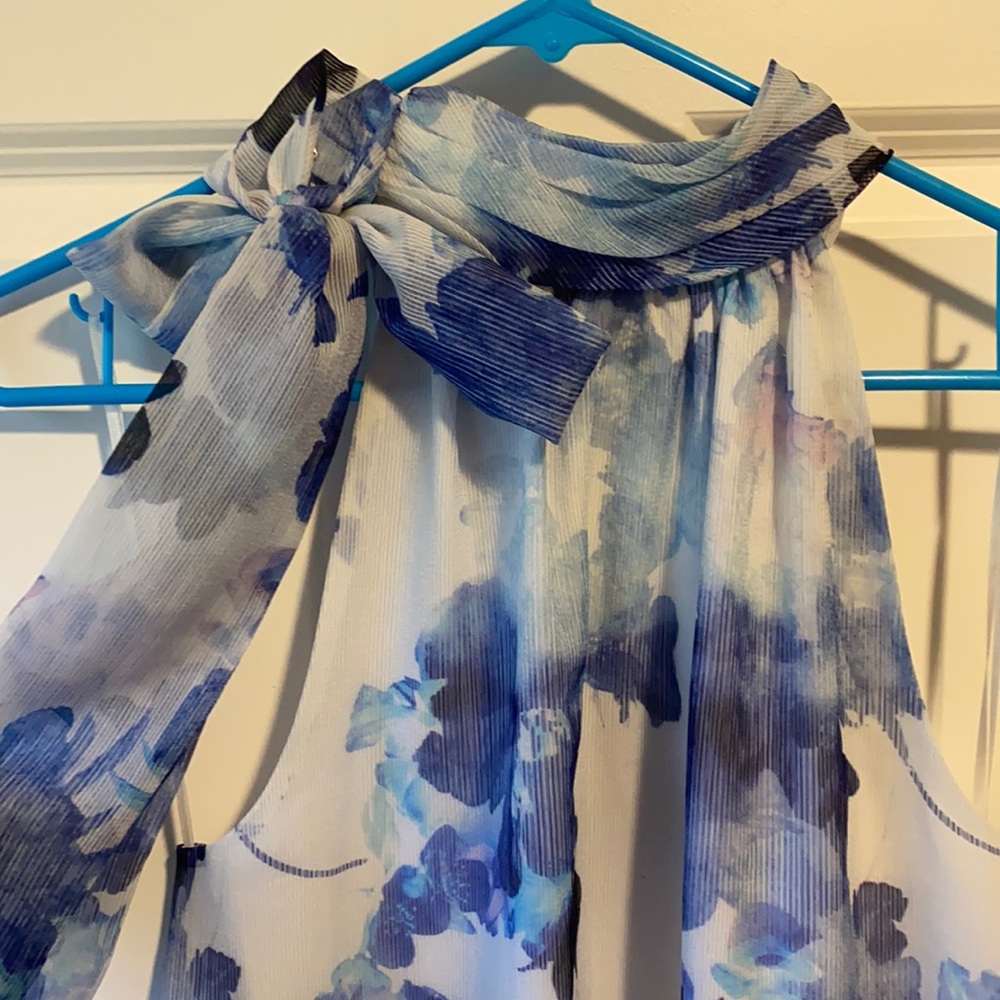 Blue purple floral chiffon mini dress halter 6 - Picture 4 of 4